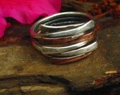 Two Toned Mixed Metal Sterling Silver Copper Wide Band Basket Weave Boho Jewelry Cross Over Ring- FREE SHIPPING