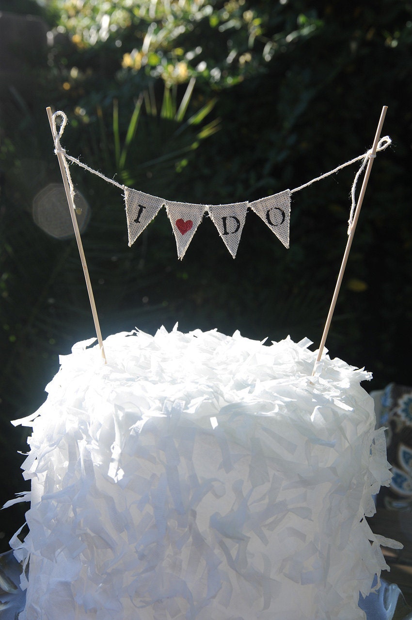 I DO Pennant Cupcake/ Wedding Cake Banner Topper / Red glitter heart - Ready to ship