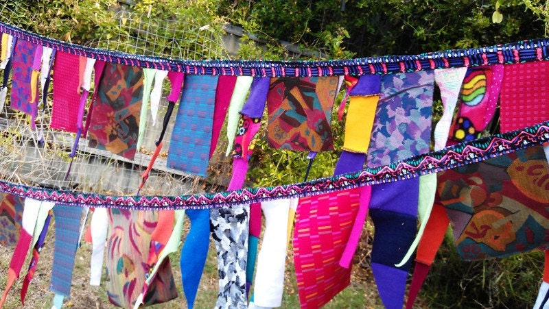 upcycled and vintage party flags, hippy boho whimsical bunting... extra long