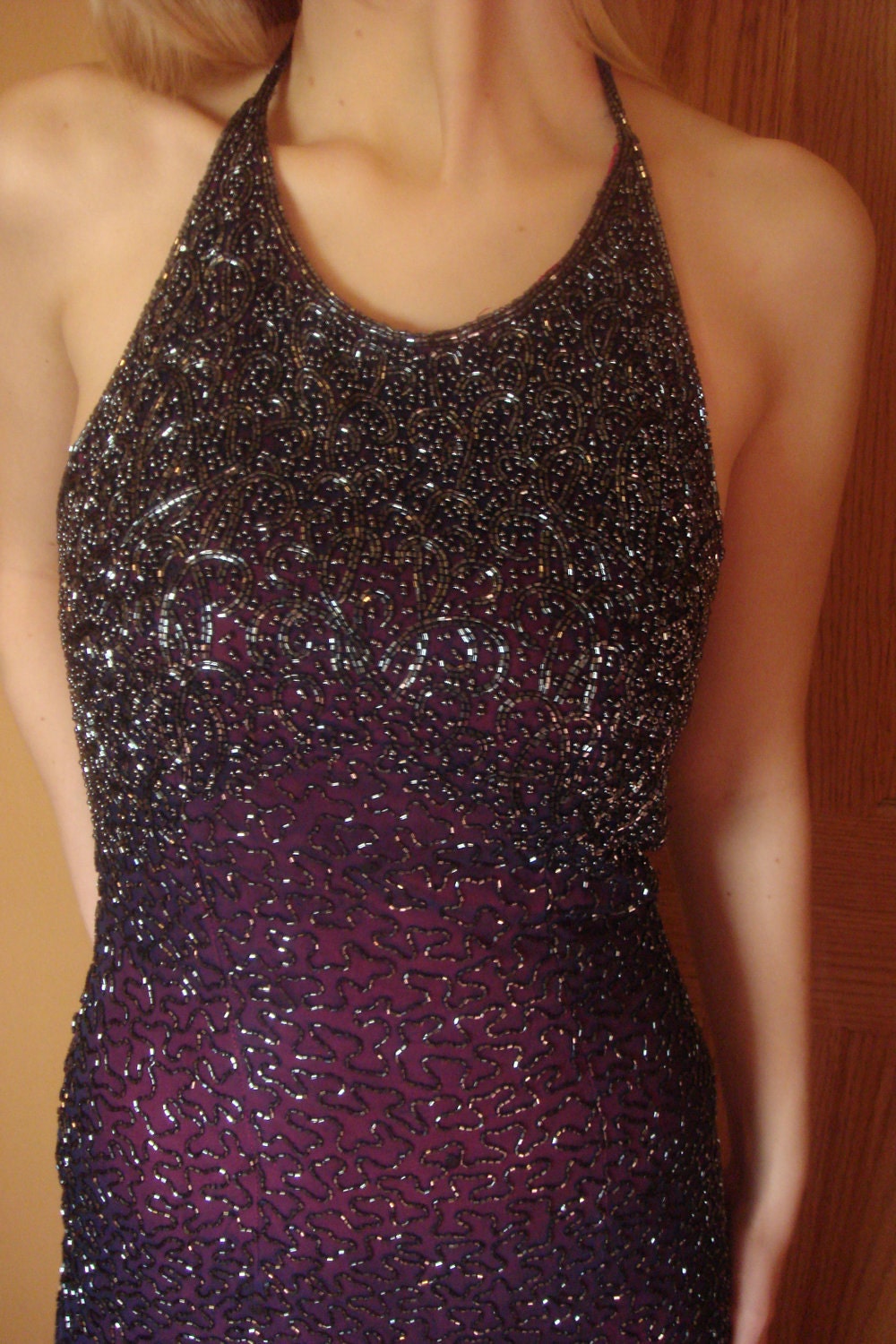 Beaded sequined Gown. 1950s .100% Silk sequined . VINTAGE Marilyn Monroe style .size small.needs beading fix on Butt