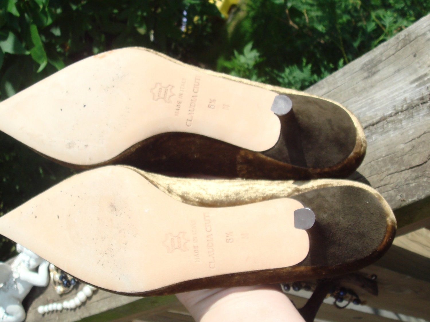 Fall Brown Suede Giant GLASS Slipper Shoes/ Bejeweled pumps/Vintage Ladies Shoes/ Italian CLAUDIA Ciuti /plush Velour /genuine leather