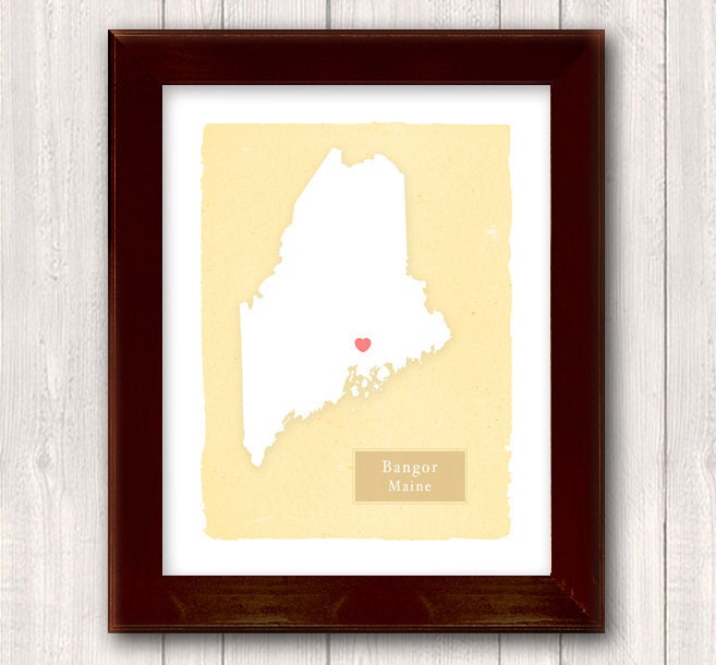 MAINE art print- Family History Home decor - Custom text Wedding gift Bridal shower gift Housewarming gift  Larger for wedding guest book