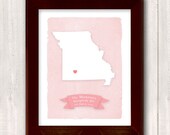 MISSOURI art print - Family history Home decor - Custom text Wedding gift Bridal shower Housewarming gift Larger size for wedding guest book