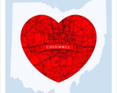 Columbus Ohio Heart map  - 11x14 print
