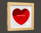 CLEVELAND Heart - Wood Box Framed Print - 8 x 8   - Handmade Home decor Wall hanging