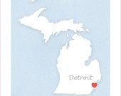 Detroit  or  Your Town - Simple Heart - 11x14 print