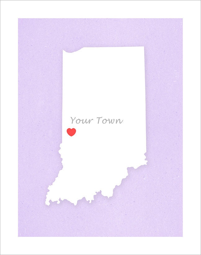 Indiana art - Your Town in Indiana - Simple Heart - 11x14 print