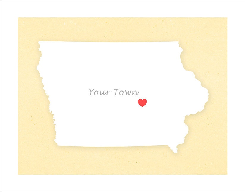 Iowa art - Your Town in Iowa - Simple Heart - 11x14 print