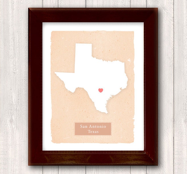 TEXAS art print - Family history Home decor - Custom text Wedding gift Bridal shower Housewarming gift Larger size for wedding guest book