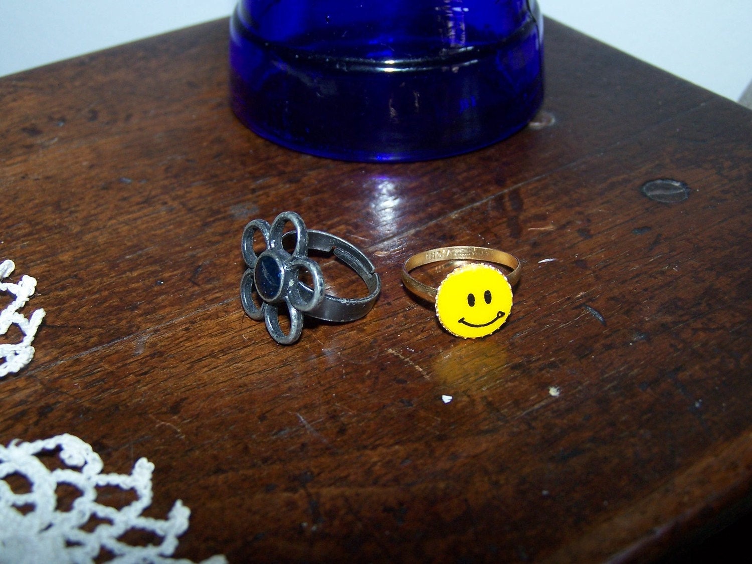 Smiley Face & Flower Ring , Vintage Gumball Machine Rings 1960's