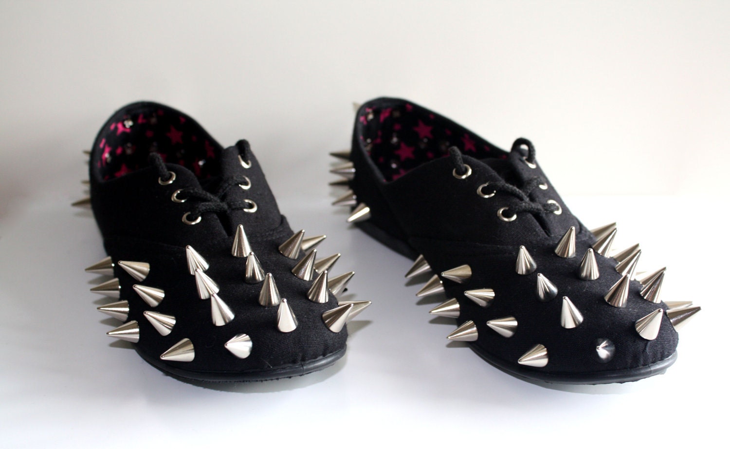 Spiked Canvas Flats - Black