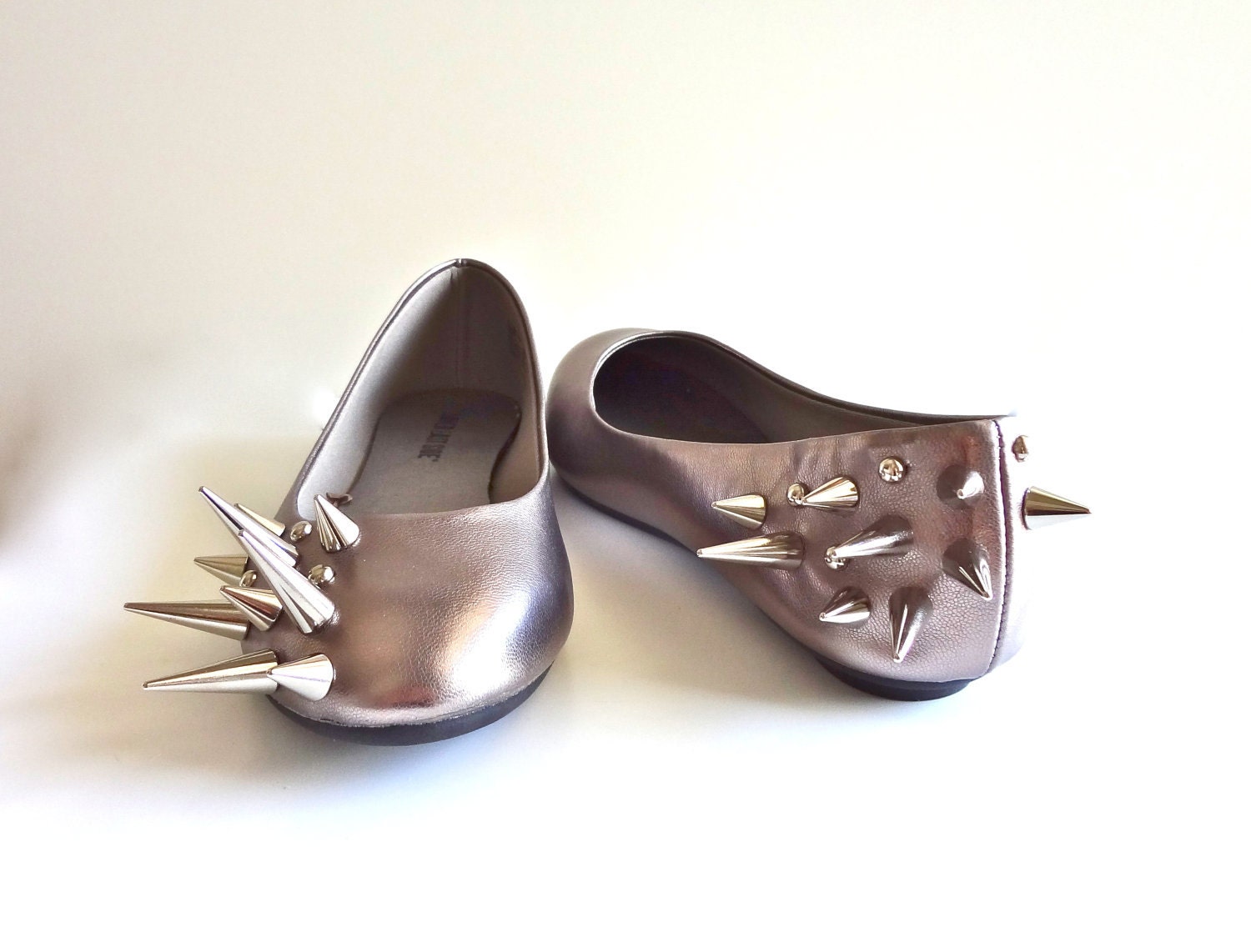 Asymmetrical Spiked Ballet Flats - Metallic Pewter