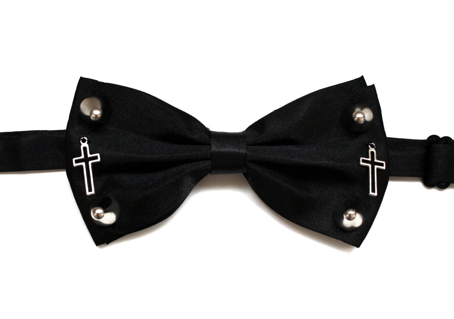 Studded Bow Tie with Crosses - Black