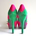 Gold Spiked Suede Pumps- Pink and Green Stripes