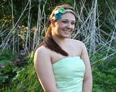 Handmade Satin Fabric Flower Hair Piece,Turquise Lime Cream Headband