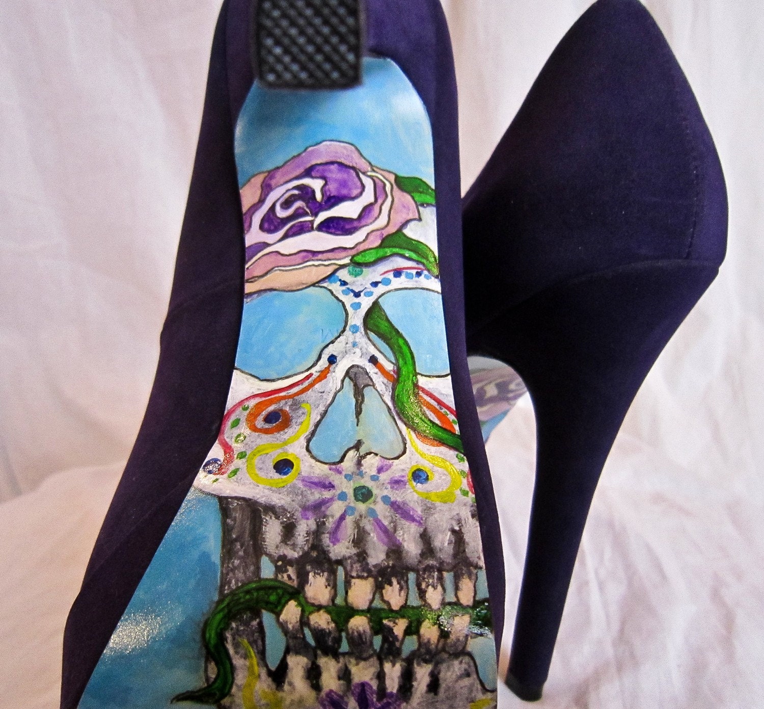 Hand Painted Day of the Dead Purple Heels by Jessica Anne Designs