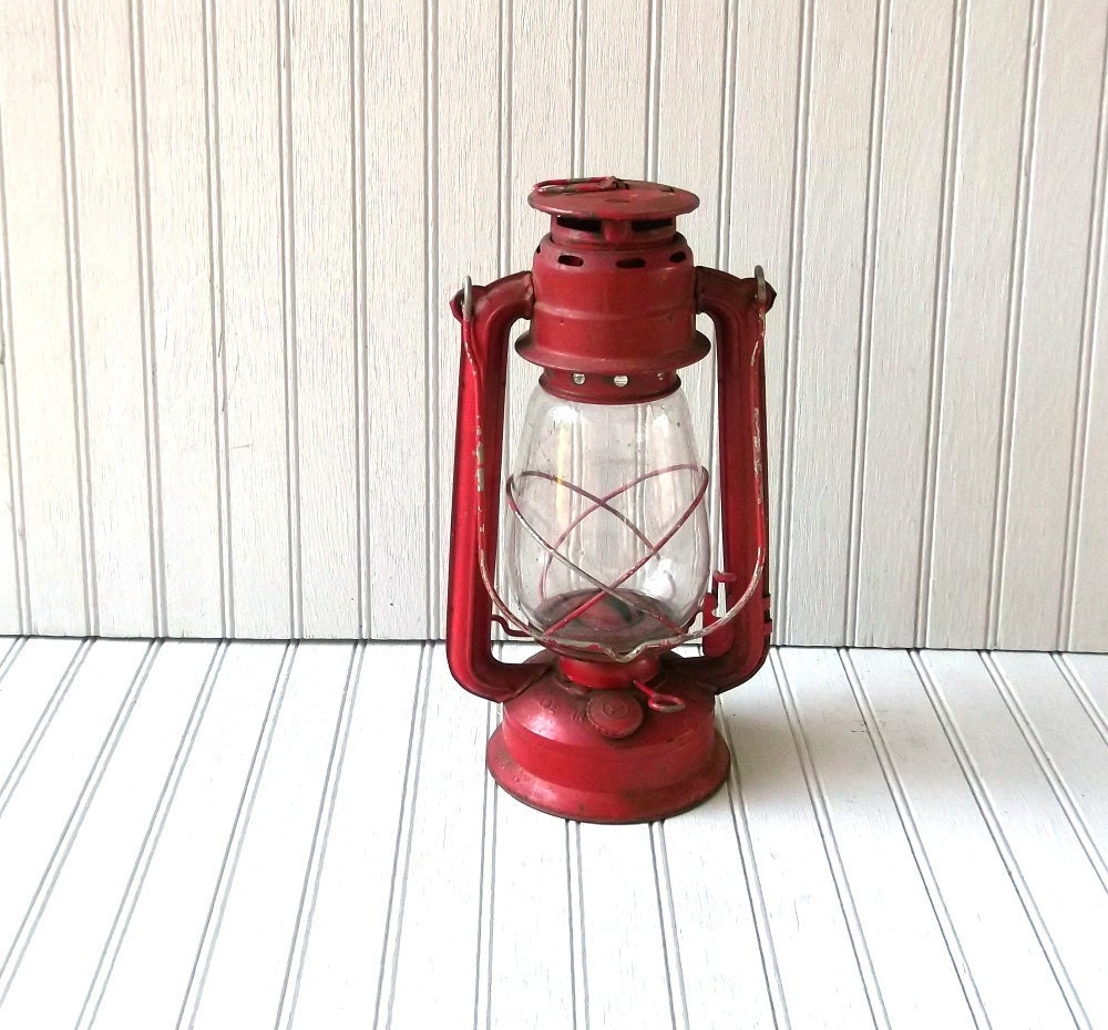 vintage large red kerosene lantern