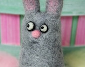 Needle Felted Bug-Eyed Wool Bunny Rabbit  Gray- Easter