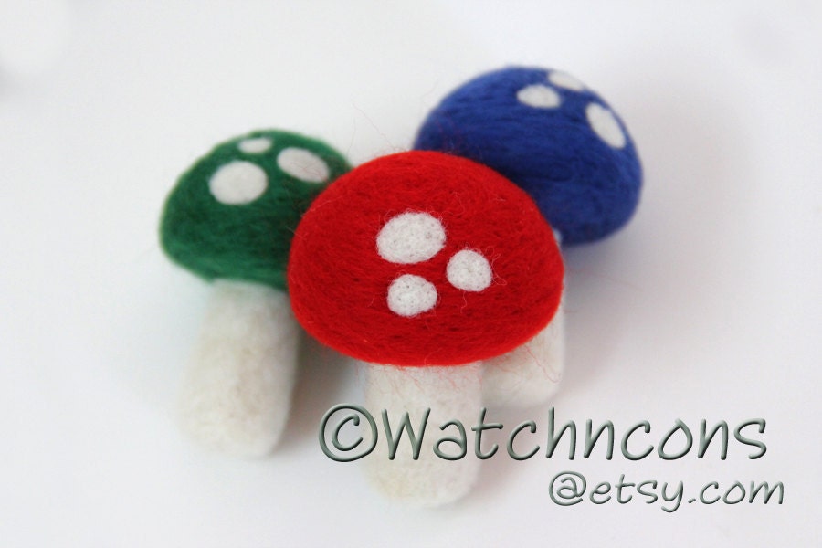 3 Needle Felted Wool Mushrooms Toadstools Woodland Decor