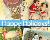 380 HAPPY HOLIDAYS vintage images - Download Collection Jpeg files n.C138 - For your scrap, cards, labels, jewellery, decoupage ephemera vintage valentine love lady romantic ephemera easter christmas santa new year postcard - Large Images