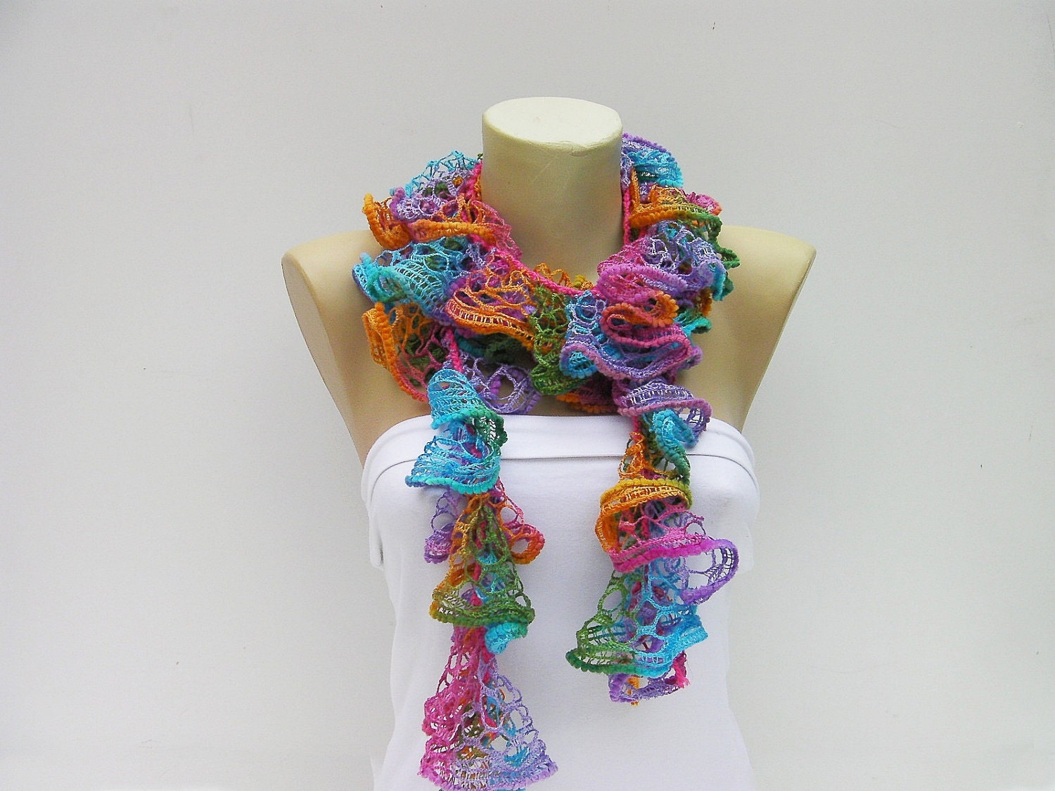 crochet lariat ,flower scarf