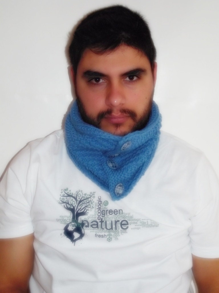 womens Mens neckwarmer cowl scarf valentines day gift  for him ready to ship blue buttons fathers day gift