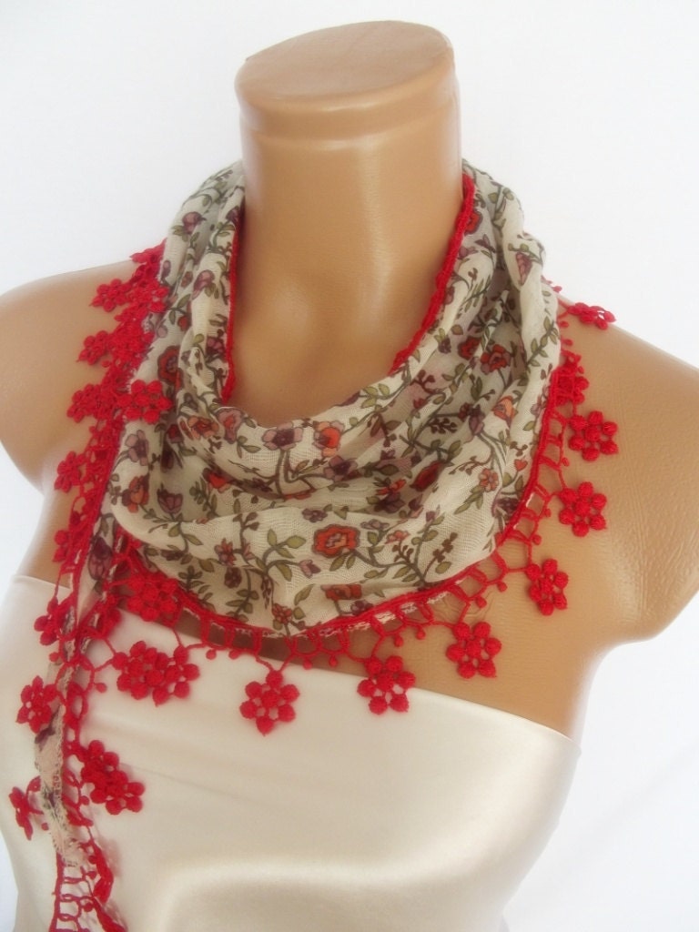 2012 summer fashion cotton scarf new design red flowered pattern