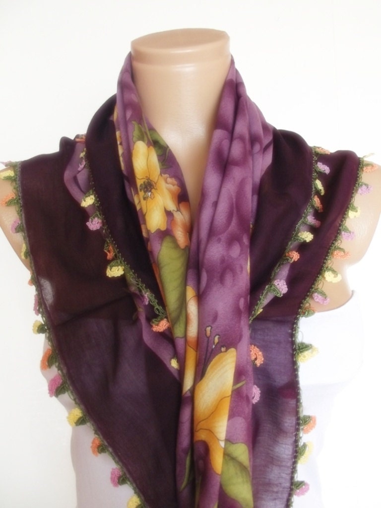 Turkish traditional OYA- LACEWORK purple yellow green orange