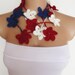 hand crocheted floral scarf lariat red white blue patriotic 4th of july