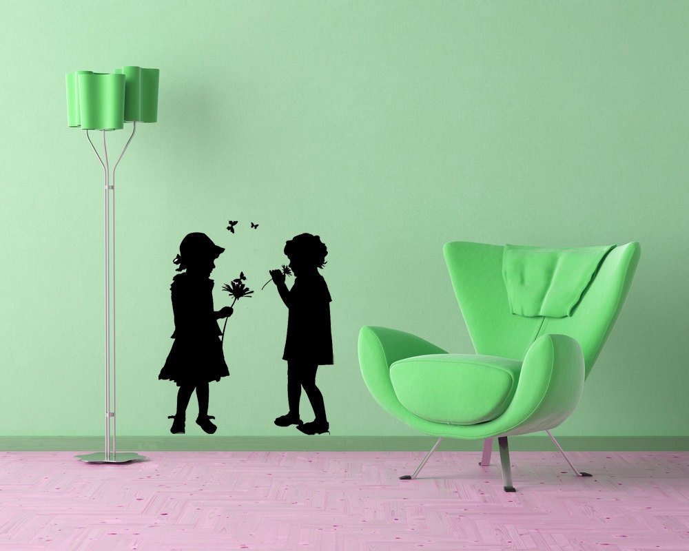 Childrens's Silhouettes, Flowers, Butterflies - Decal, Sticker, Vinyl, Wall, Home, Kid's Bedroom Decor