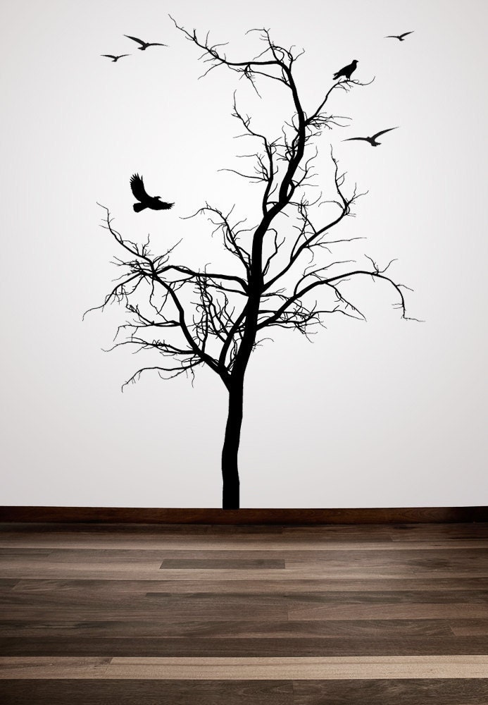 Winter Tree with Birds Decorative - Decal, Sticker, Vinyl, Wall, Home, Office, Bedroom, Dorm Decor