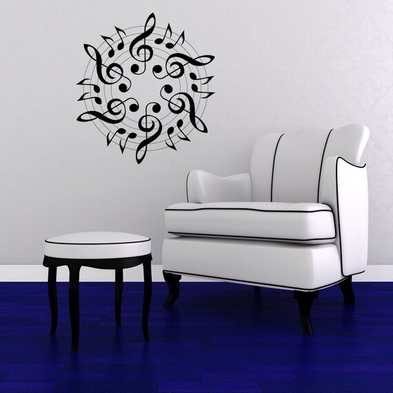 Treble Clef - Eighth Note Medallion  - Decal, Vinyl, Sticker, Music, Home, School, Bedroom Decor