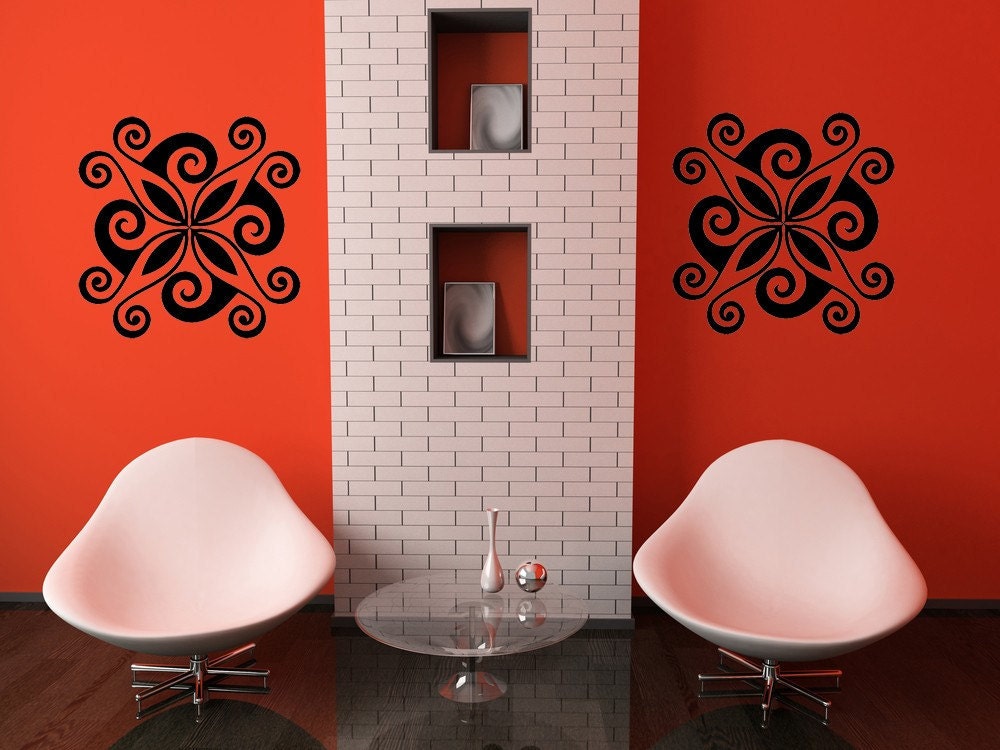 Retro Swirl Tiles (Lot of 2), Medallions - Decal, Sticker, Vinyl, Wall, Home, Office Decor