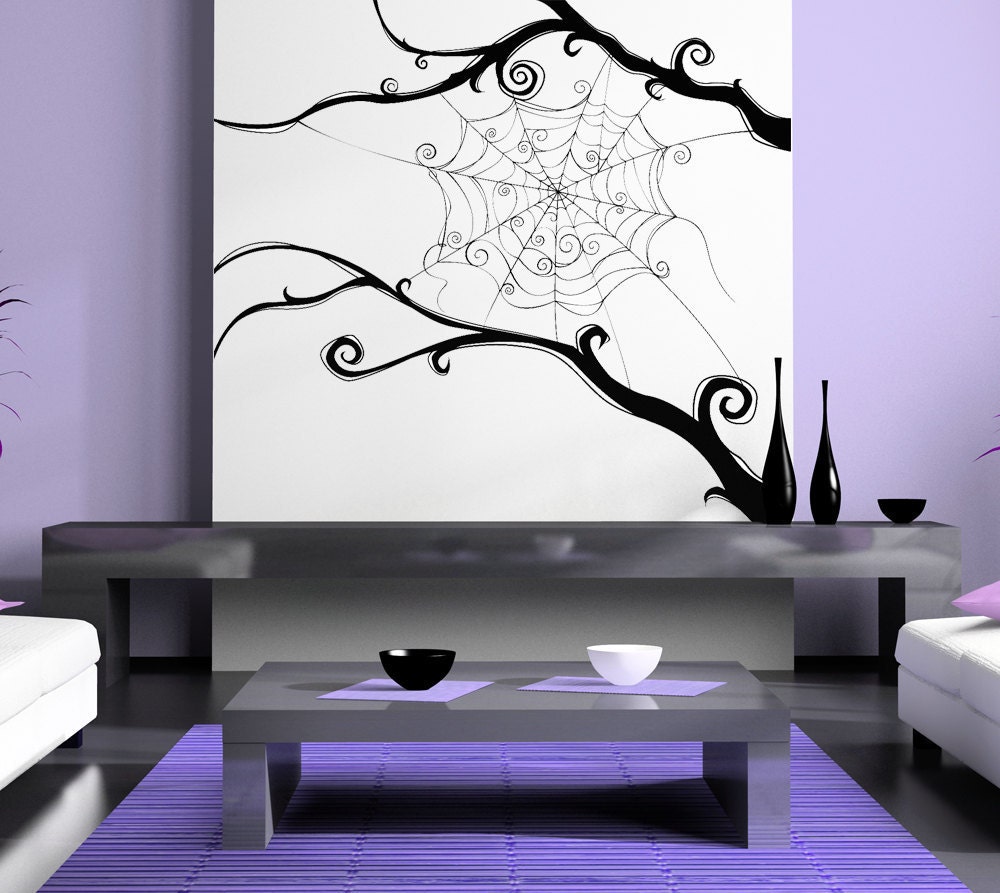 Spider Web, Burtonesque, Branches, Swirls - Decal, Sticker, Vinyl, Wall, Home, Office, Holiday Decor