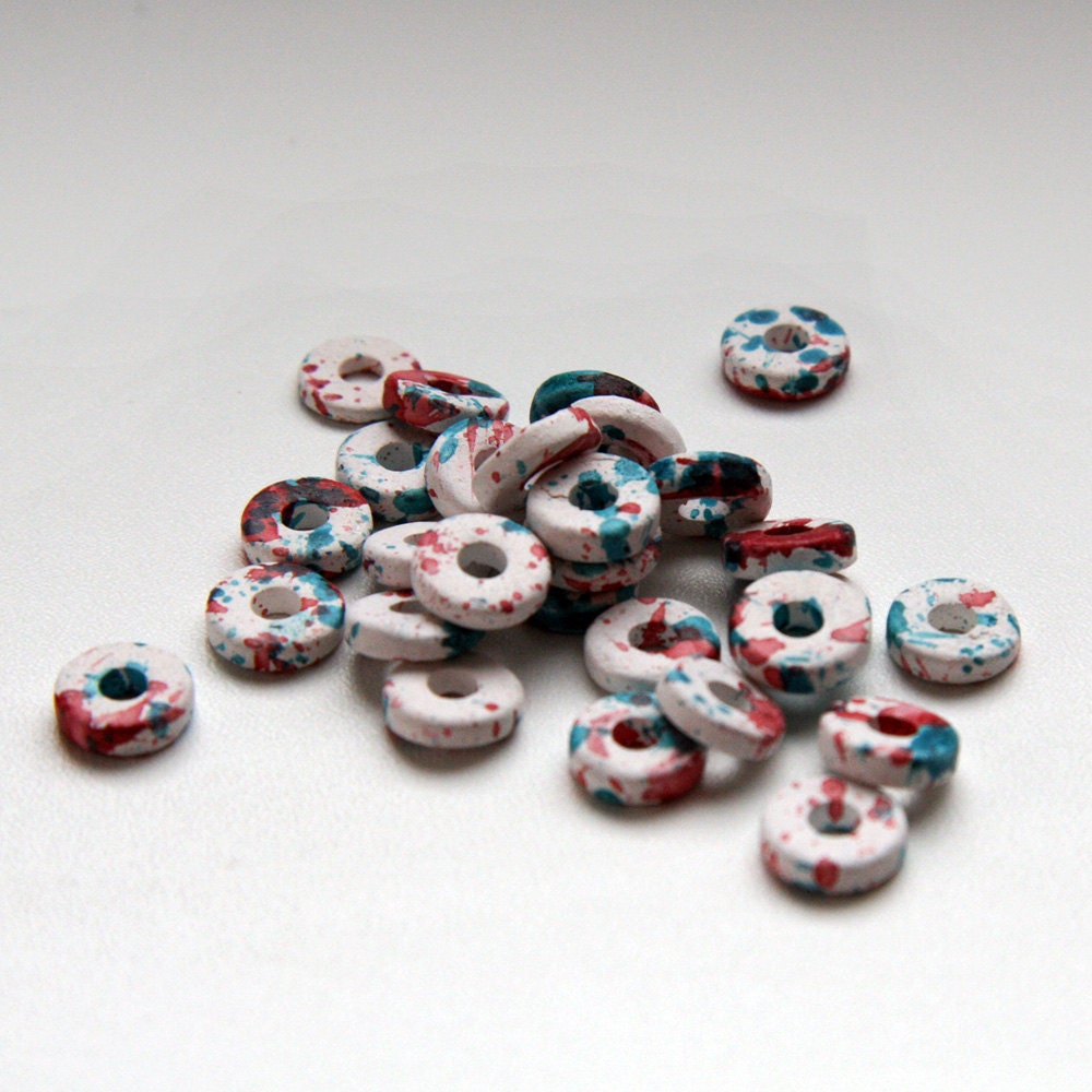 White spotted Multicolour Round Ceramic Beads BC074