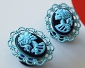 9/16 inch 14mm Plugs Blue Skeletina Gothic Cameo  Victorian Mourning Macabre Corporate Goth Dark