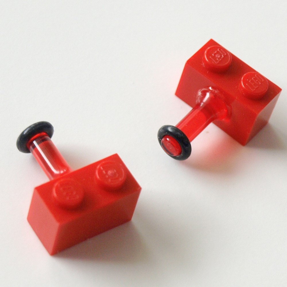 4g 5mm Red Toy Brick Plugs Nerd Geek Chic 80s kitsch cool