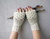 Fingerless Gloves mittens cute arm warmers - white spring accessory.