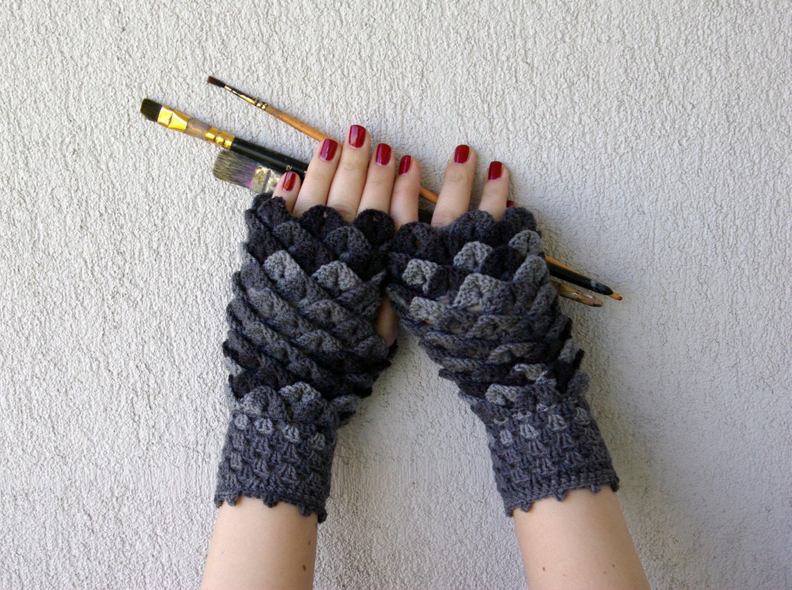Fingerless Gloves Gray Mittens Arm Warmers, Acrylic Wool.