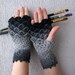 Crocheted crocodile stitch mittens fingerless gloves - black and white Transitional. Winter Accessories.