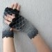 Crocheted crocodile stitch mittens fingerless gloves - black and white Transitional. Winter Accessories.
