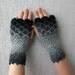 Crocheted crocodile stitch mittens fingerless gloves - black and white Transitional. Winter Accessories.