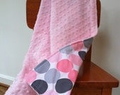 Baby Girl Pink and Charcoal Polka Dot Baby Blanket