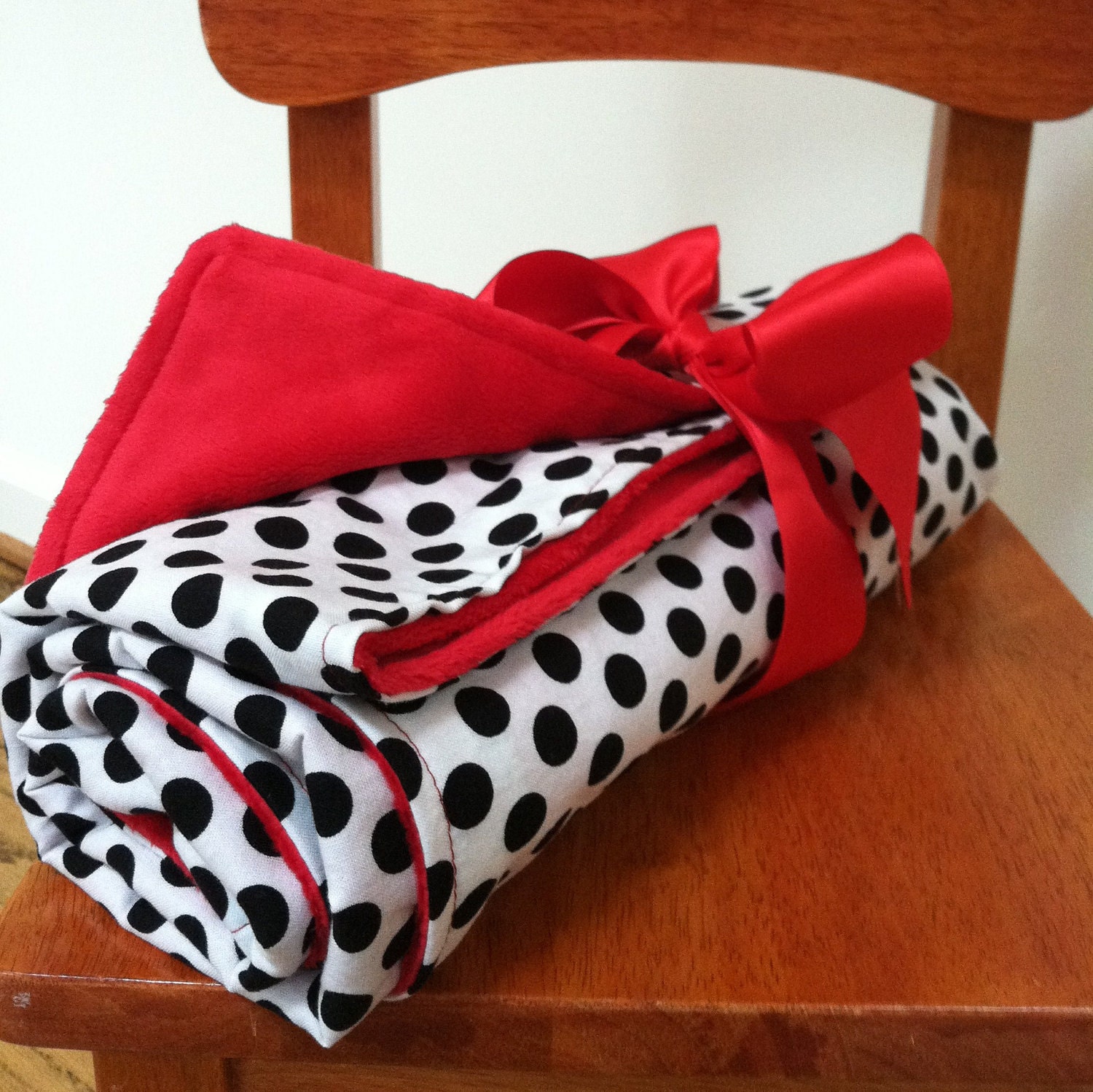 Dalmatian Red-Black-White Polka Dot Baby Blanket and Burp Cloth Set