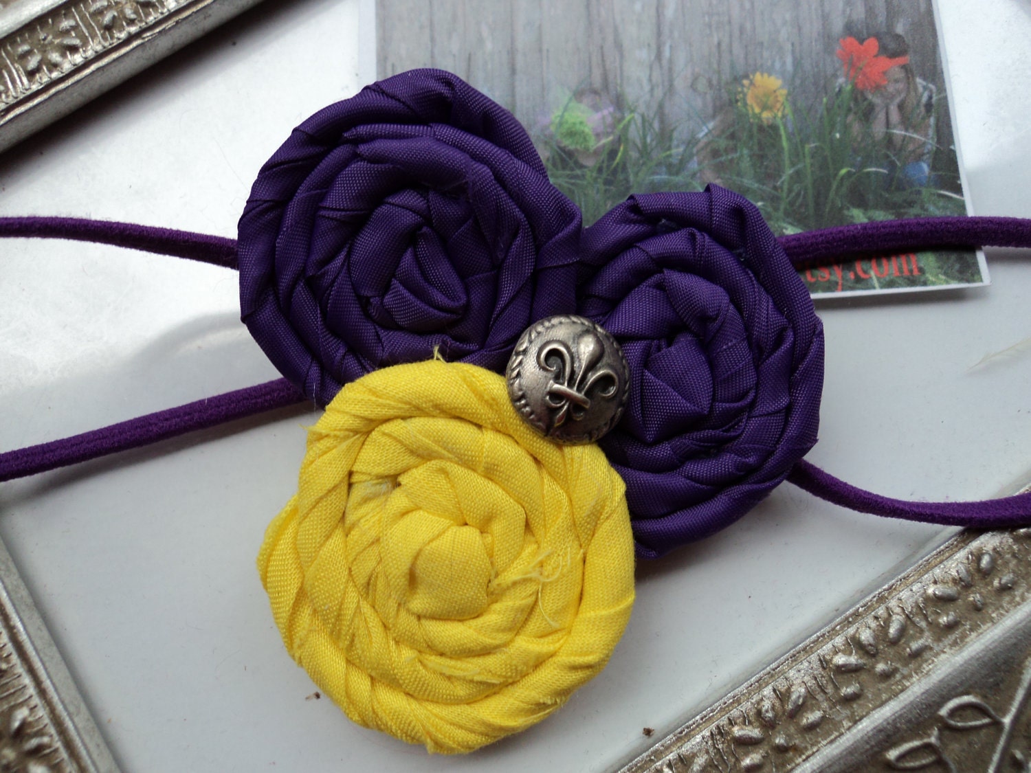 Gorgeous Posh  Purple Pixie Lemon Drop Fleur rosette flower  Headband Baby & girls photograpy prop Bow Rosette