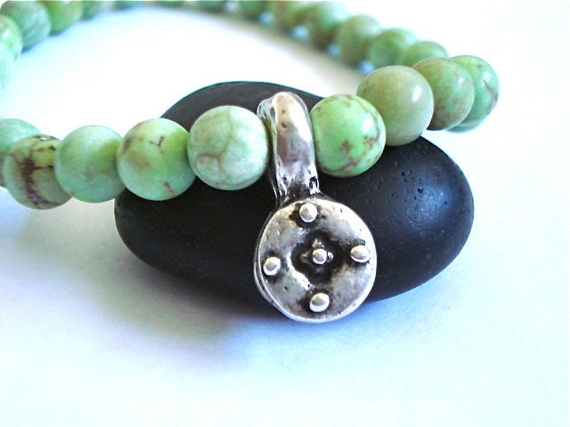 Green Turquoise and Silver Yoga Bracelet