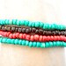 Wooden Beaded Bracelets, Set of 4 Coco Bead Bracelets, Red, Turquoise, Brown Stacking Bracelets