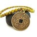Chinese Coin Bracelet, Green Czech Glass and Brass Charm Yoga Bracelet