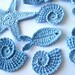 Crochet Sea Motifs, Set of 9- Sea Shells, Sea Stars, Fish, Baby Boy Embellishment in Light Blue, MADE TO ORDER