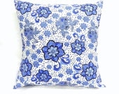 Pillow Covers. 18x18 Sapphire blue and white floral cotton fabric